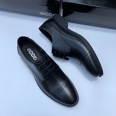 ECCO愛步綁帶皮鞋男 商務男皮鞋 個性高檔休閒皮鞋工作鞋 黑色38-43
