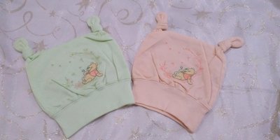 正版 小熊維尼 純綿嬰兒帽 台灣製造 粉綠 粉橘
