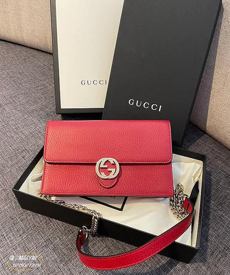 全新現貨GUCCI 真品 510314 經典雙G紅色牛皮淡金鏈WOC斜背包