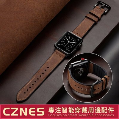 森尼3C-Apple Watch 真皮商務錶帶 休閒錶帶 SE S8 S6 S7 45mm 44mm 迷彩錶帶 牛皮錶帶 49mm-品質保證