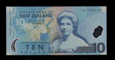 【低價外鈔】 紐西蘭 2013年 10Dollars 紐幣 塑膠鈔一枚，山藍鴨圖案，絕版少見~特價中~