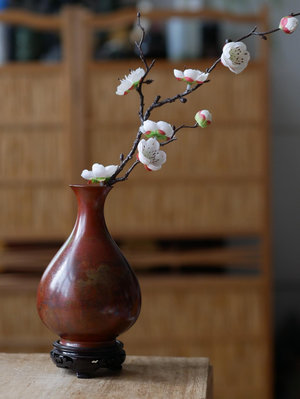 日本斑銅花瓶銅花器玉壺春日本國家指定傳統工藝品八百年