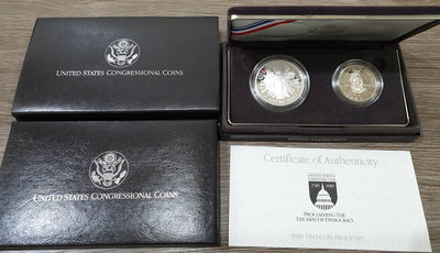 特殊少見 1989年 美國民主勝利 精鑄幣 精緻幣 紀念套幣 銀幣