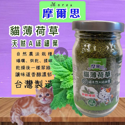 🍀小福袋🍀 摩爾思MORES《頂級貓草 細葉 32克/瓶》薄荷貓草. 細葉 避免毛球堆積及舒緩壓力