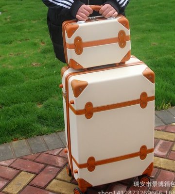 復古紀年款行李箱 14+20吋旅行箱 萬向輪 密碼箱包拉鍊式 二件組
