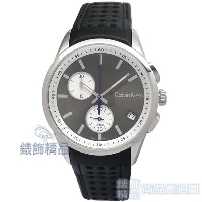 【錶飾精品】CK手錶 Calvin Klein K5A371C3 雙眼計時 鐵灰面 黑色皮帶 男錶