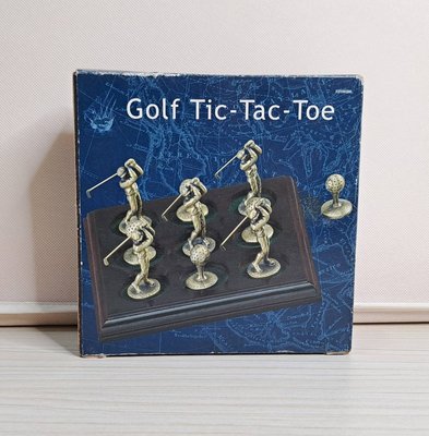 全新~錫製 高爾夫球手和高爾夫球 木製井字遊戲 立體九宮格棋