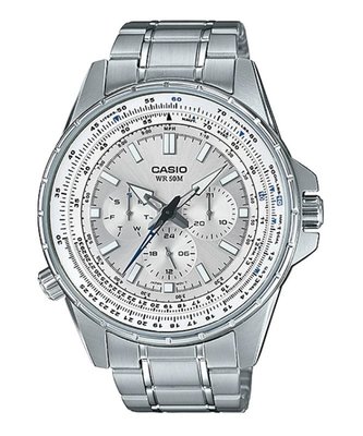 CASIO WATCH 卡西歐飛行錶款銀面滑動式秒針24小時盤.計星期日期石英鋼帶腕錶 型號：MTP-SW320D-7A