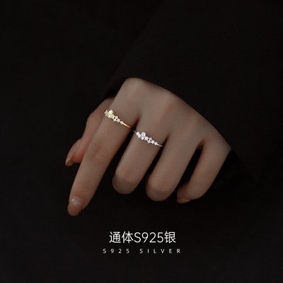 S925純銀鋯石戒指女時尚個性設計小眾2022年夏季食指環尾戒冷淡風,特價