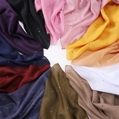 絲巾新款熱銷純色棉燙鉆110cm大方巾 時尚馬來印尼滿天星圍巾  VS185B