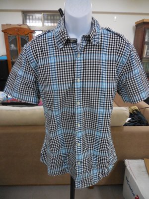 (二手)美國品牌Tommy Hilfiger 軍風格紋短袖襯衫(L)(B381)