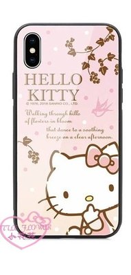 小花花日本精品♥ Hello Kitty櫻花粉紅吸手指大臉圖案鋼化玻璃手機殼保護殼IPHONE10適用00140102