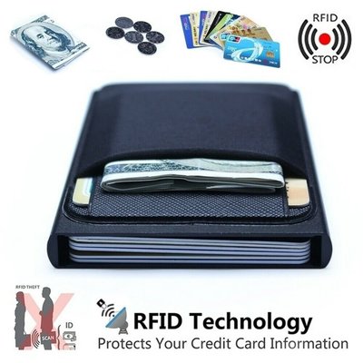 Rfid US Ridge 超薄黑色碳纖維信用卡夾金屬簡約錢包
