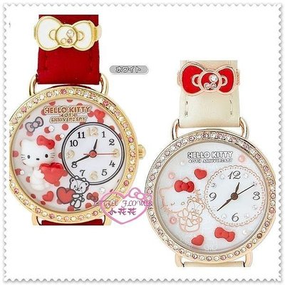 ♥小花花日本精品♥ Hello Kitty 手錶 米色40週年限定泰迪熊大臉閃亮亮水鑽造型典雅手表