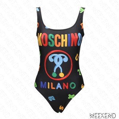 【WEEKEND】 MOSCHINO Magnets Question Mark 磁鐵字母 泳衣 黑色 20春夏