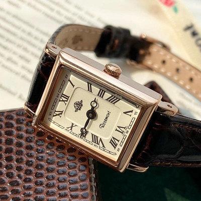 中古風手錶Rosemont復古腕表方形小表盤氣質細帶石英真皮玫瑰手表女羅斯蒙特