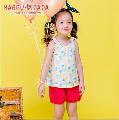 ✽Summer 夏✽韓國Barpupapa女童蝴蝶結滿印鳳梨背心+短褲套裝