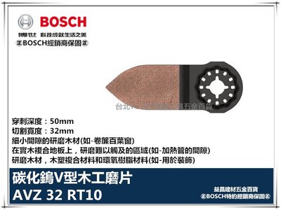 【台北益昌】德國 BOSCH 魔切機配件 AVZ 32 RT10 碳化鎢V型木工磨片