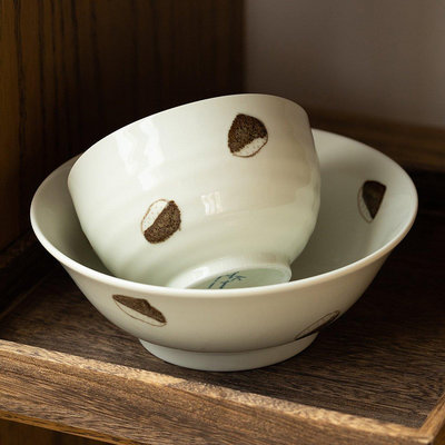 日本進口美濃燒手繪陶瓷可愛栗子米飯碗日式蓋飯碗面碗~特價#促銷