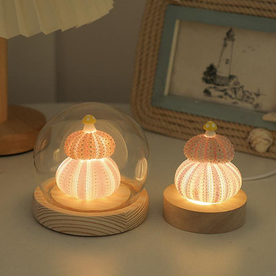 貝殼蘑菇燈擺件diy海膽殼裝飾品臥室書房桌面小夜燈送人生日禮物~優樂美