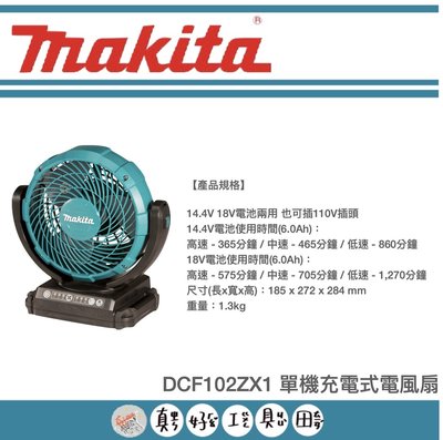 【真好工具】牧田 DCF102ZX1 單機充電式電風扇