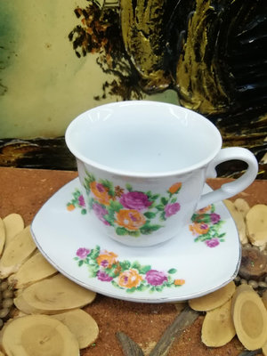 新 好品特惠：80年代洪江瓷老式帶柄茶杯(咖啡杯)，印畫十手工填