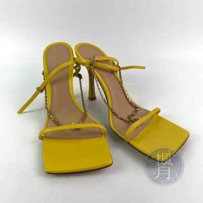 BRAND楓月 BOTTEGA VENETA BV 黃色金鏈方頭高跟涼鞋 #39 女鞋 精品服飾 精品鞋款