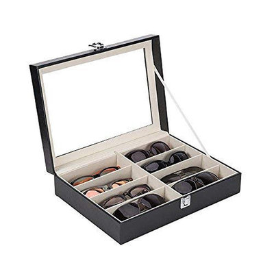 8格黑色手錶 眼鏡收納盒 眼鏡盒 經典皮革 皮革收納盒 防as【飛女洋裝】