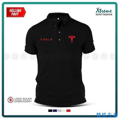 Polo T 恤 Tesla Motors Roadster Model S X Y Sulam 刺繡流行新款電動車休閒