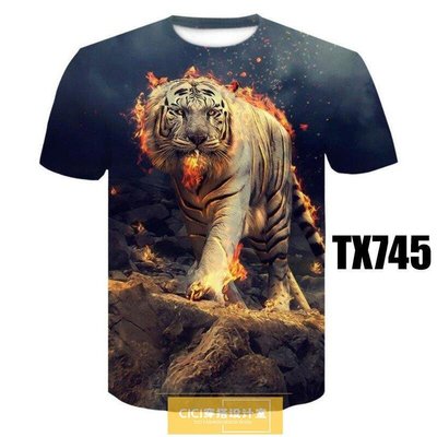 新品 穩定貨源夏季3D立體個性短袖T恤男生霸氣老虎獅子頭小丑前後打印滿版圖案加大碼速乾衣促銷