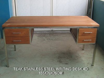 幸福家實木傢俱 全柚木+不銹鋼桌腳 書桌, 工作桌, 辦公桌,左右兩抽(TEAK STAINLESS STEEL)