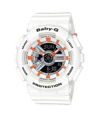 BABY-G CASIO 卡西歐少女時代耀眼亮彩白橘搭配網帶設計運動休閒腕錶 型號：BA-110PP-7A2【神梭鐘錶】