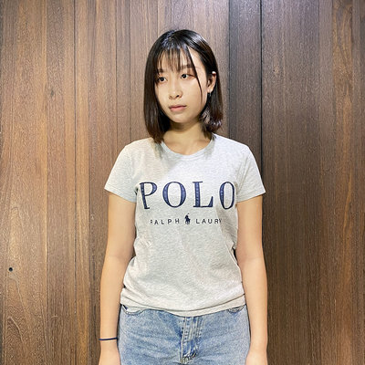 美國百分百【全新真品】Ralph Lauren 短袖 棉質 T恤 RL 上衣 POLO 女款 短T 灰色/桃紅 CA80