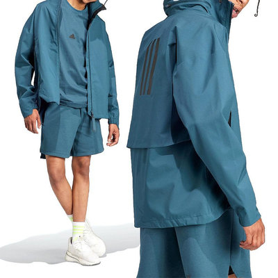 Adidas Myshelter R.R J 男 藍綠色 訓練 休閒 防水 連帽 機能 立領 外套 HZ5701