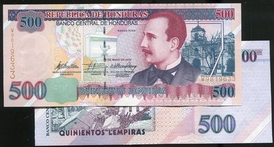 HONDURAS (宏都拉斯紙幣)， P78g , 500-LEMP. , 2010 , 品相全新UNC