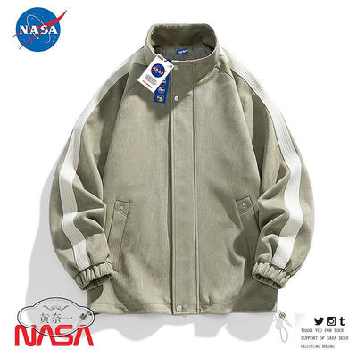 NASA聯名美式復古麂皮絨外套春秋季潮牌棒球服夾克工裝上衣服男-黃奈一-黃奈一