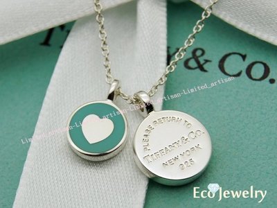 《Eco-jewelry》【Tiffany&amp;Co】經典新款 圓鎖牌藍琺瑯愛心雙墜項鍊 純銀925項鍊~專櫃真品已送洗