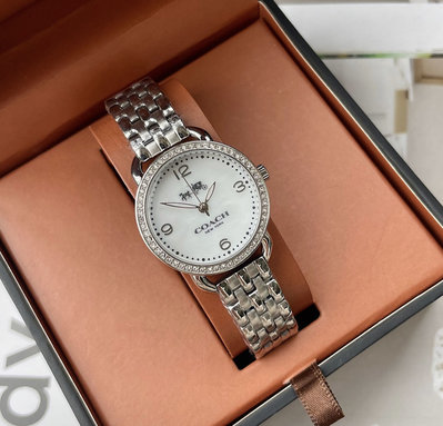 COACH Delancey 水鑽圈 珍珠貝母錶盤 銀色不鏽鋼錶帶 石英 女士手錶 14502477