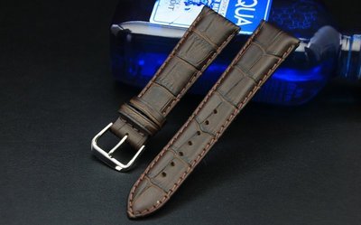 義大利進口皮料19mm ~高級感~加厚款真皮壓鱷魚皮紋錶帶,armani紳士錶機械錶brown