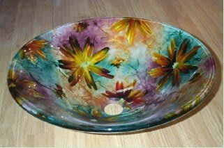 FUO衛浴: 45公分 藝術彩繪 強化玻璃碗公盆 (LX086)特價2組!