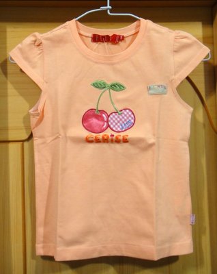 【ELLE品牌】橘色胸前櫻桃logo可愛短袖T恤出清 SIZE:130 （25）