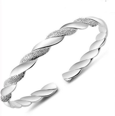 銅鍍銀 愛交織手鐲女銀鐲子銀手環