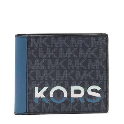 【美麗小舖】MICHAEL KORS MK 藍色防刮PVC皮革 男夾 短夾 皮夾 錢包 卡片夾~M25711