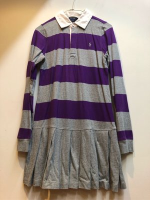 RALPH LAUREN 紫灰條紋polo洋裝XL16
