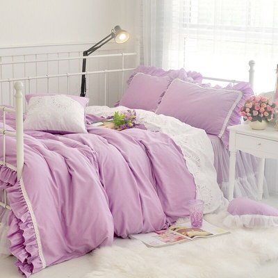標準雙人床罩 公主風床罩 雅緻 淺紫色 蕾絲床罩 結婚床罩 床裙組 荷葉邊床罩 佛你企業