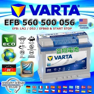 【電池達人】VARTA D53 EFB 60AH LN2 德國進口 華達 汽車電池 VITARA JUKE 原廠電瓶