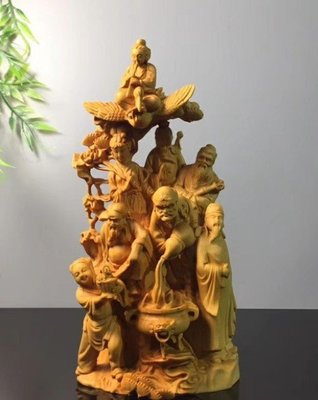 黃楊木精雕八仙過海 木雕裝飾擺件