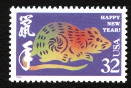 8(∩_∩)8~美國郵票---生肖鼠年---1996年-- 1 全
