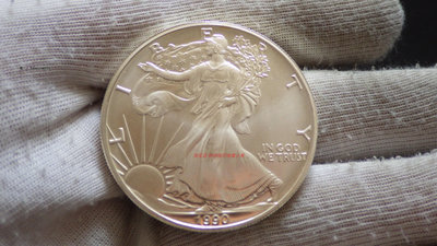 銀幣美國1990年早期行走女神拿花鷹洋1美元 1盎司投資銀幣 美洲錢幣