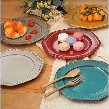 「家電王」日本製 ROOTS Colline 法式圓點陶瓷盤｜19.5cm 五色可選 立體花紋 高級餐具 儀式感 浮雕盤